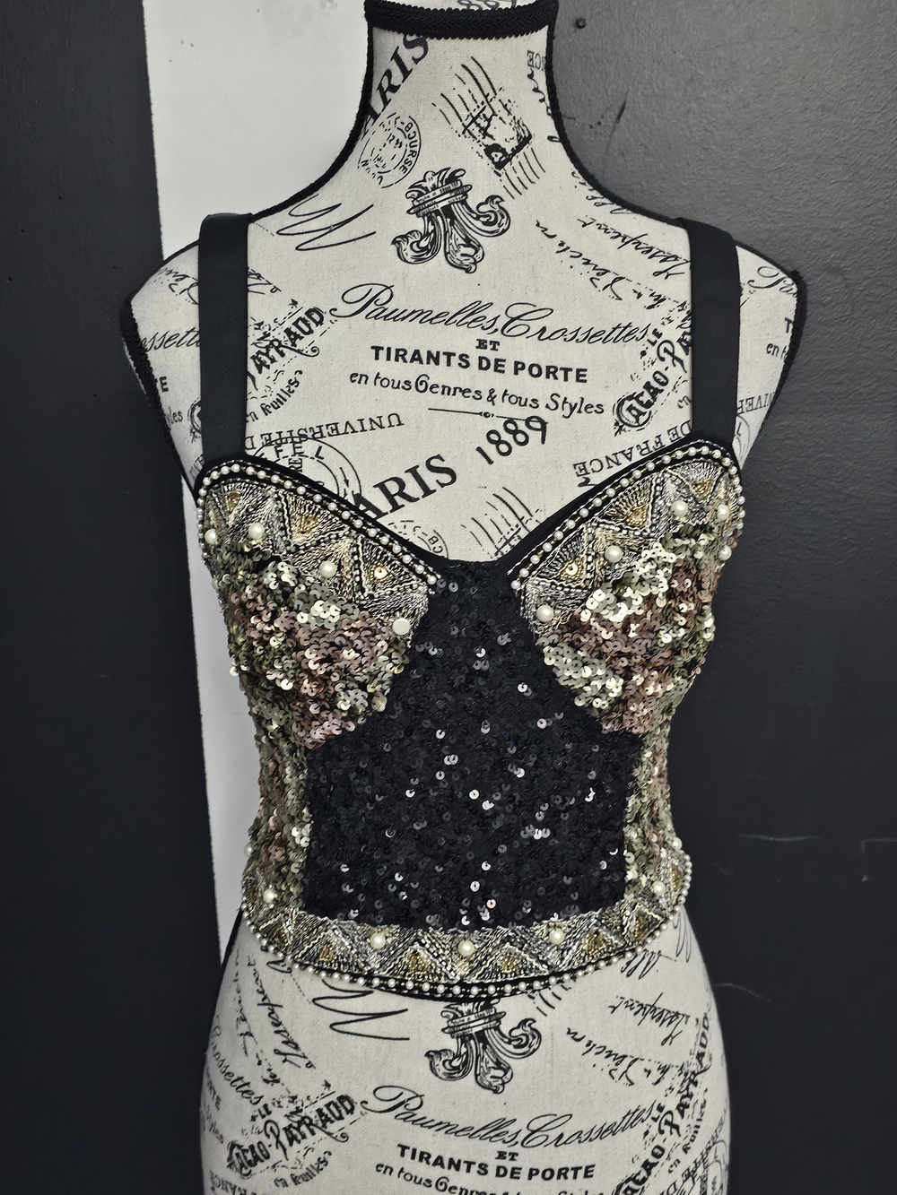 Zara Black Sequin & Multimetal Embellished Crop Top